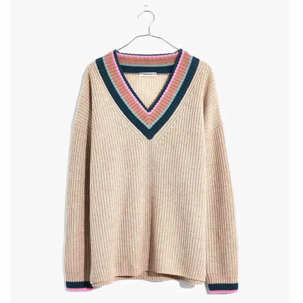 Madewell Tipped Forrest V-neck sweater - Med - MC009 - Heather Birch - NWOT